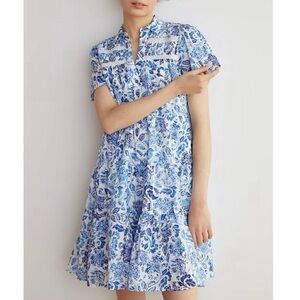 Anthropologie Georgina Tiered Blue Floral Paisley Shirtdress